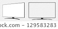TV flat screen mockup. Front and side view with white empty screen on transparent background. 129583283