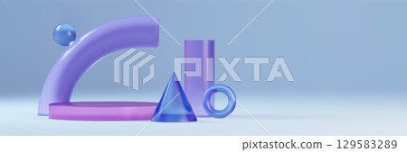 Glass 3d podium shapes in purple and blue gradient 129583289