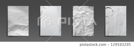Crumpled white paper textures set 129583295