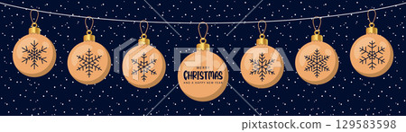 set of hanging christmas balls with snowflake vector illustration 129583598