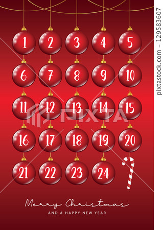 advent calendar with red hanging christmas balls vector illustration advent calendar with red hanging christmas balls vector illustration 129583607