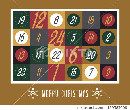 colorful advent calendar 24 christmas boxes vector illustration 129583608