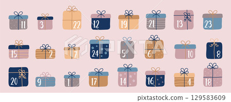 colorful advent calendar 24 christmas gifts vector illustration 129583609
