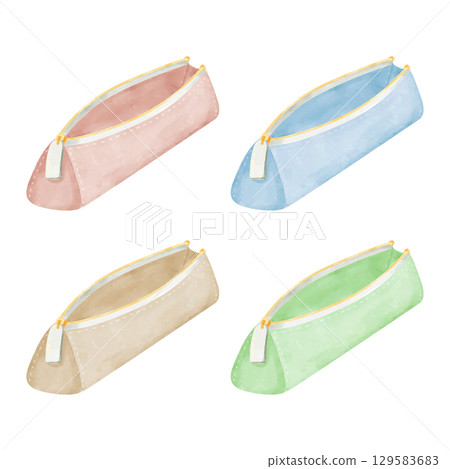 Watercolor pencil case illustration set Watercolor pencil case illustration set 129583683