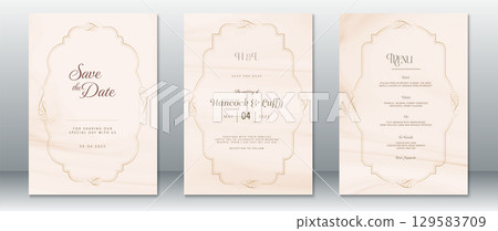 Elegant Cream Wedding Invitation Set with Marble and Gold Border Elegant Cream Wedding Invitation Set with Marble and Gold Border 129583709