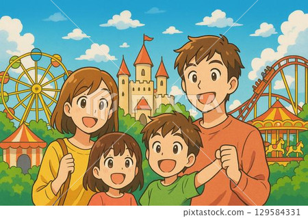 Amusement park family holiday image Amusement park family holiday image 129584331