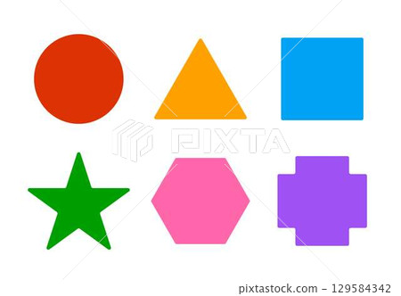 Circle, triangle, square, star, hexagon, cross shapes Circle, triangle, square, star, hexagon, cross shapes 129584342