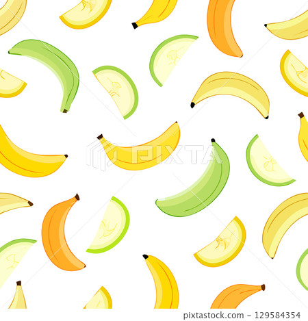 Colorful seamless pattern with artistic berries and fruits scattered at different angles for creative design. 129584354