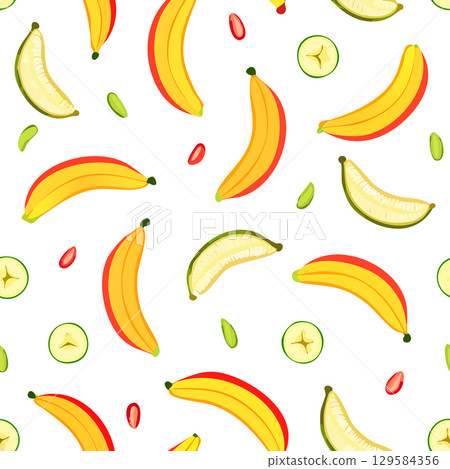 Colorful seamless pattern with artistic berries and fruits scattered at different angles for creative design. 129584356