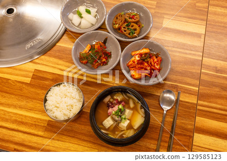 Korean traditional food. Soybean paste stew Korean traditional food. Soybean paste stew 129585123