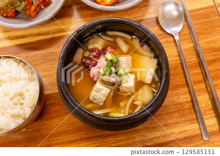 Korean traditional food. Soybean paste stew Korean traditional food. Soybean paste stew 129585131