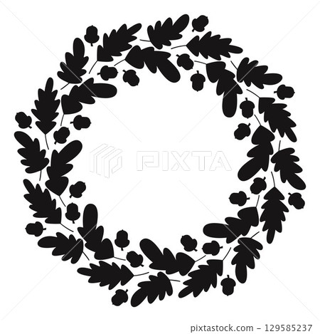 Autumn round wreath of leaves and acorns silhouette Autumn round wreath of leaves and acorns silhouette 129585237
