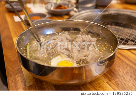 Korean traditional food. Cold buckwheat noodles 129585285