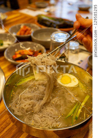 Korean traditional food. Cold buckwheat noodles 129585295