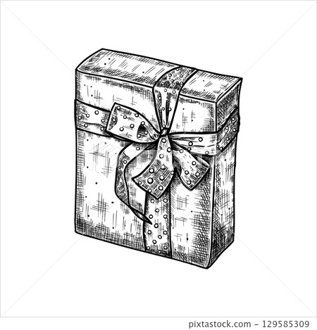 Gift box with a bow. Hand draw vector illustration. Gift box with a bow. Hand draw vector illustration. 129585309