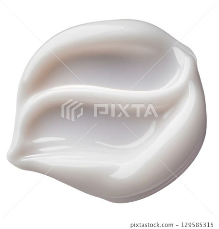 Cosmetic white cream balm texture smudge isolated. White cosmetic face cream texture. png image. Lotion smear isolated on white background. Beauty skincare product swatch. BB cream smudge 129585315