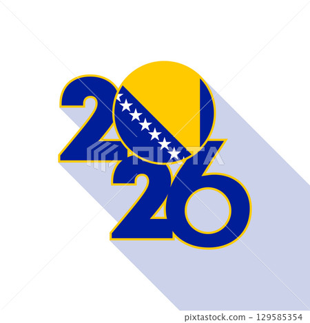 2026 Long Shadow Banner with Bosnia and Herzegovina Flag Inside. 2026 Long Shadow Banner with Bosnia and Herzegovina Flag Inside. 129585354