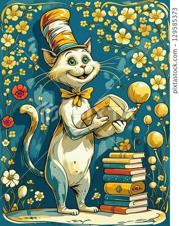 Cat in the hat illustration Cat in the hat illustration 129585373