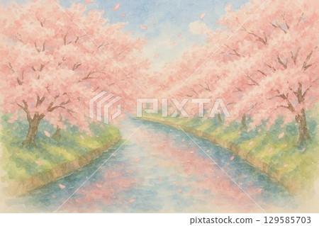 Cherry blossom trees, canal, stream, spring, cherry blossoms in full bloom Cherry blossom trees, canal, stream, spring, cherry blossoms in full bloom 129585703
