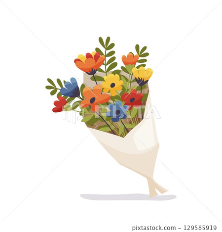 Colorful flower bouquet in wrapping paper 129585919
