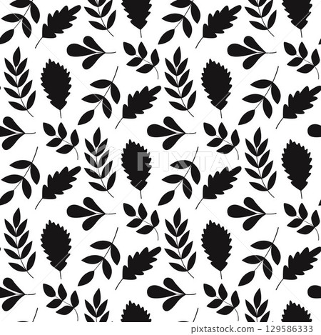 Black silhouette of different leaves on white background Black silhouette of different leaves on white background 129586333