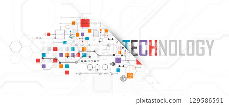 Abstract technology concept. Circuit board, high computer color background. Vector illustration with space for content, web - template, business tech presentation. 129586591