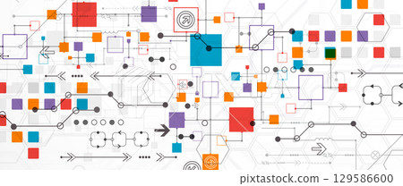 Abstract technology concept. Circuit board, high computer color background. Vector illustration with space for content, web - template, business tech presentation. 129586600