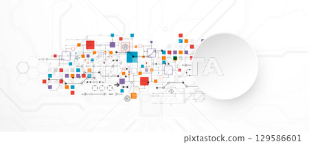 Abstract technology concept. Circuit board, high computer color background. Vector illustration with space for content, web - template, business tech presentation. 129586601