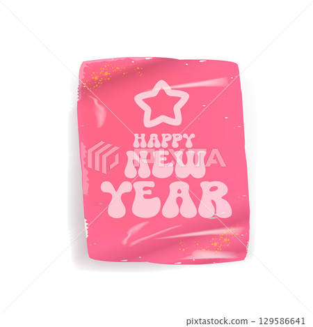 happy New year groovy aesthetic sticker design isolated on white background. New year day motto sticker, tag, retro label, banner, ribbon, label png with quote. New year text banner happy New year groovy aesthetic sticker design isolated on white background. New year day motto sticker, tag, retro label, banner, ribbon, label png with quote. New year text banner 129586641