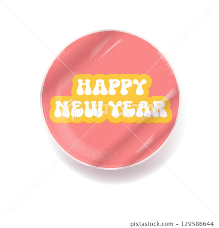 happy New year groovy aesthetic sticker design isolated on white background. New year day motto sticker, tag, retro label, banner, ribbon, label png with quote. New year text banner 129586644