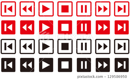 Play/stop button icon illustration set (square) Play/stop button icon illustration set (square) 129586950