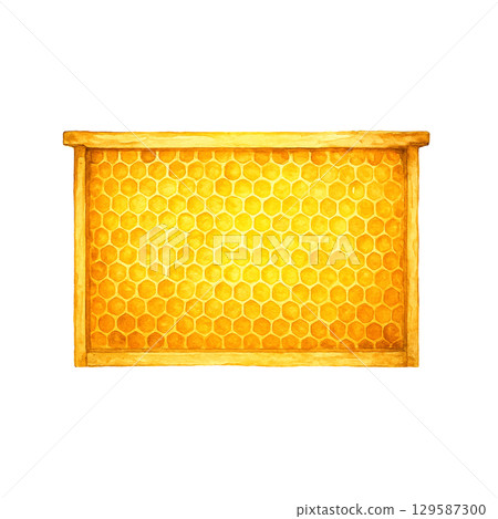 Watercolor series: Beehive boards used in beekeeping, honeycomb background material 129587300