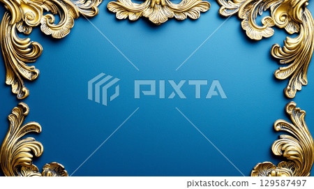 海軍藍色，帶有金色巴洛克裝飾框架 129587497