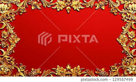 華麗的框架背景，紅色背景上有裝飾品 129587499