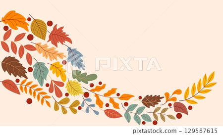 Horizontal warm autumn template with foliar decor 129587615