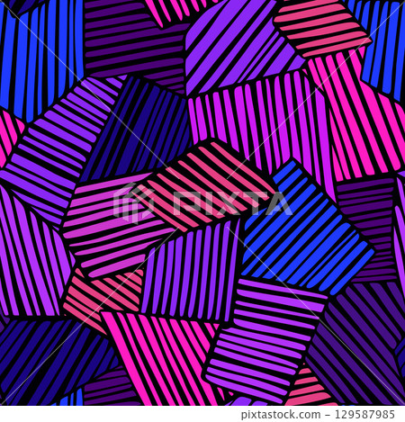 Vibrant seamless geometric stripe pattern with neon purple and blue tones for modern fashion and accessories 129587985