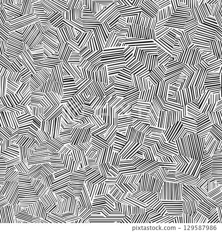 Abstract black and white seamless vector pattern with chaotic line strokes for modern minimal design 129587986