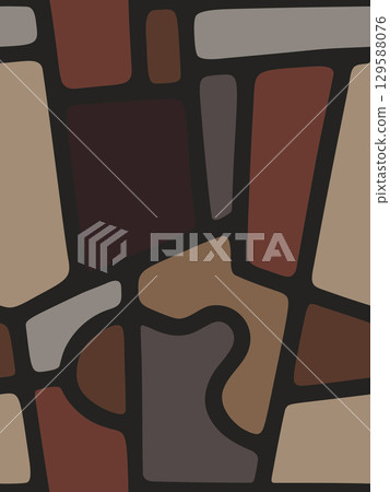 Rustic stained glass seamless pattern in warm earthy brown and terracotta shades for cozy interiors and eco packaging design 129588076