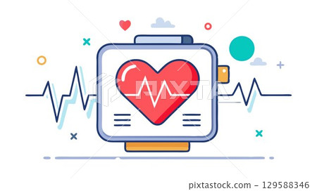 This image provides a clean representation of a heart rate monitor showing a healthy pulse against an uncluttered white background, ideal for medical infographics, health and wellness websites, or fi 129588346