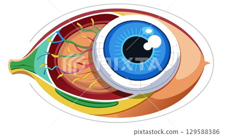 A captivating 3D rendering of a human eye model, with its structures clearly labeled, provides a clear and engaging visualization of ocular anatomy and physiology, suitable for medical textbooks, edu 129588386