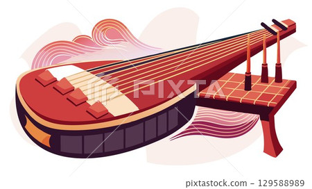 This image offers a visually stunning and evocative depiction of a Japanese Koto against a minimalist white background, effectively capturing the elegance, artistry, and cultural significance of this This image offers a visually stunning and evocative depiction of a Japanese Koto against a minimalist white background, effectively capturing the elegance, artistry, and cultural significance of this 129588989