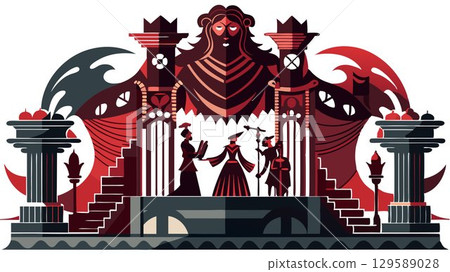 A detailed close-up of a shadow play scene reveals the intricate details of the shadows, their textures, and the overall emotive quality of this unique art form, creating a high-quality image suitabl 129589028