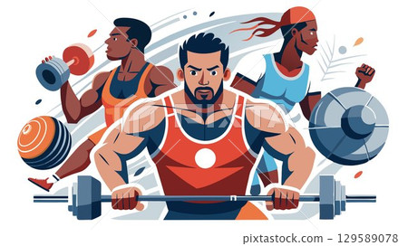 A detailed close-up of athletes engaged in sports training reveals the focused effort, precise movements, and overall dedication required for peak athletic performance, creating a high-quality image 129589078