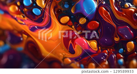 Colorful Wavy Liquid Background. 3D and Realistic Abstract Background 129589933