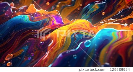 Colorful Wavy Liquid Background. 3D and Realistic Abstract Background 129589934