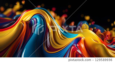 Colorful Wavy Liquid Background. 3D and Realistic Abstract Background 129589936