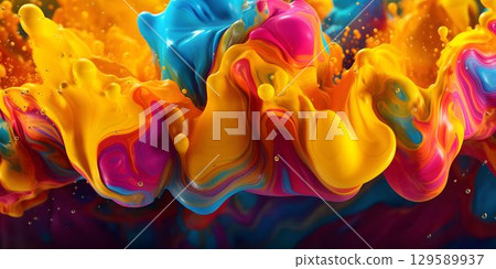Colorful Wavy Liquid Background. 3D and Realistic Abstract Background 129589937