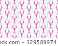 Hand drawn vintage lobster sea food seamless pattern. Marine animal background illustration with crawfish, restaurant cooking ingredient wallpaper texture print. 129589974