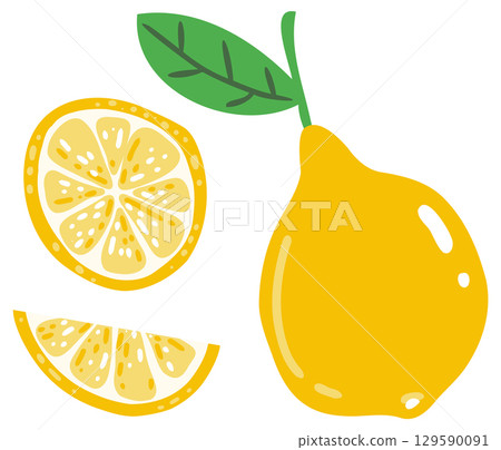 Abstract Lemon fruit, childish hand drawn doodle sketch isolated on white background. Flat vector illustration Food template for menu, lemon juice label, tea tag. Citrus whole fruit, half and slice. Abstract Lemon fruit, childish hand drawn doodle sketch isolated on white background. Flat vector illustration Food template for menu, lemon juice label, tea tag. Citrus whole fruit, half and slice. 129590091