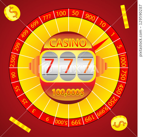 Vector Illustration of Casino Slot Machine with Coins and Prize Wheel Vector Illustration of Casino Slot Machine with Coins and Prize Wheel 129590287